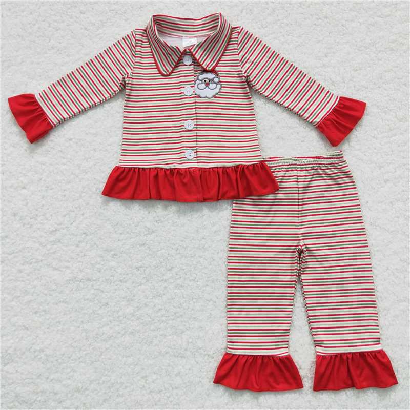 RTS NO MOQ（In Stock) GLP0550 Embroidered Christmas Long Sleeve Pants Set
