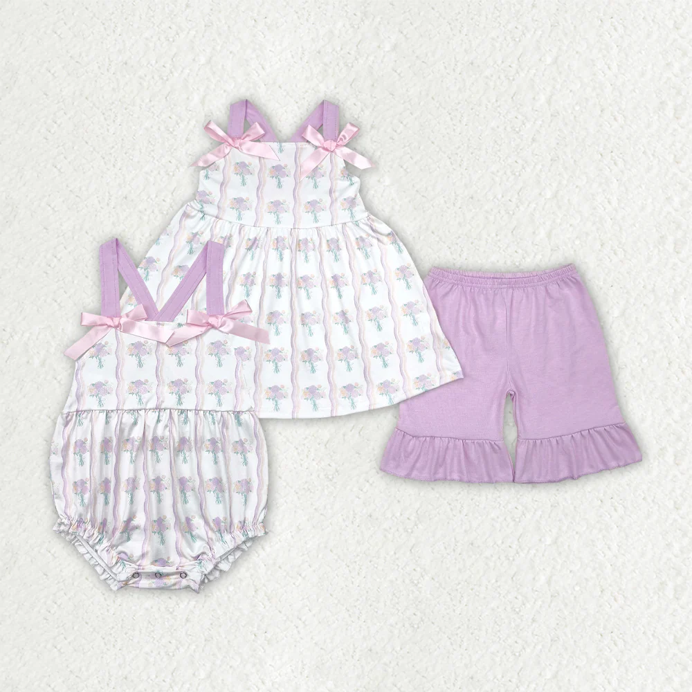 RTS NO MOQ baby girls clothes floral short sleeve Rompers Clothes Sets