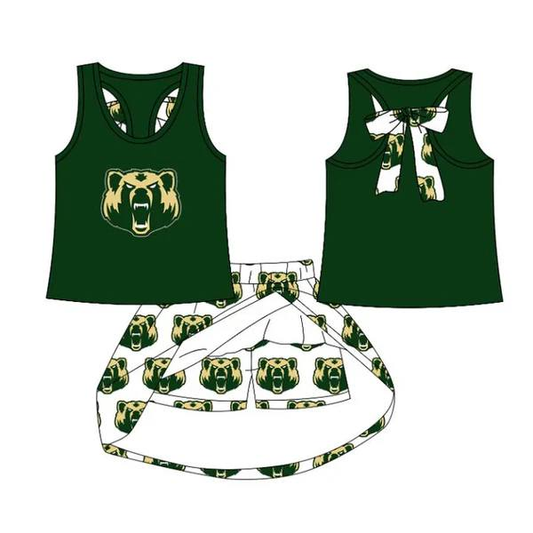 Custom moq 5 each style eta 6-7weeks baby girl clothes team green short sleeve skirt sets-25.8.25
