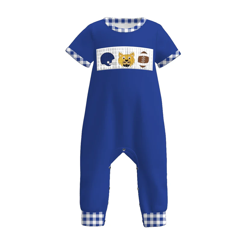 Custom summer teams baby girls clothes team blue short sleeve shorts sets dress romper-25.7.15