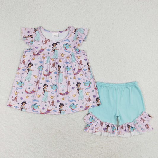 Cute Clothes  GSSO0912 Baby Girls Lavender Tunic Ruffle Shorts Clothes Sets