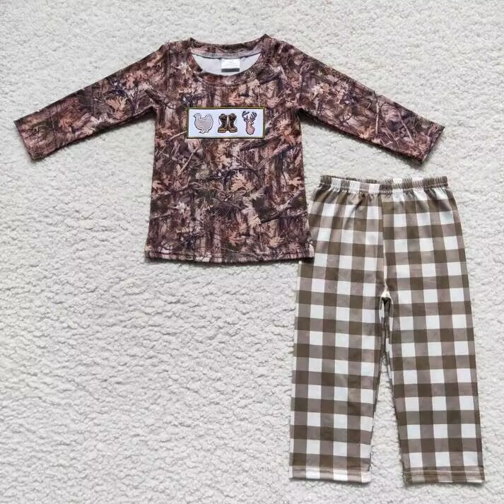 RTS NO MOQ Boys & Girls Brown Leaf Romper & Long Sleeve Outfit