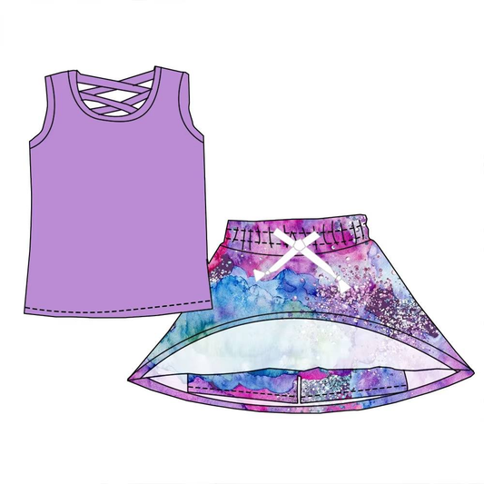 Custom moq 5 each style eta 6-7weeks baby girls summer purple sleeveless skirts shorts sets -25.7.24