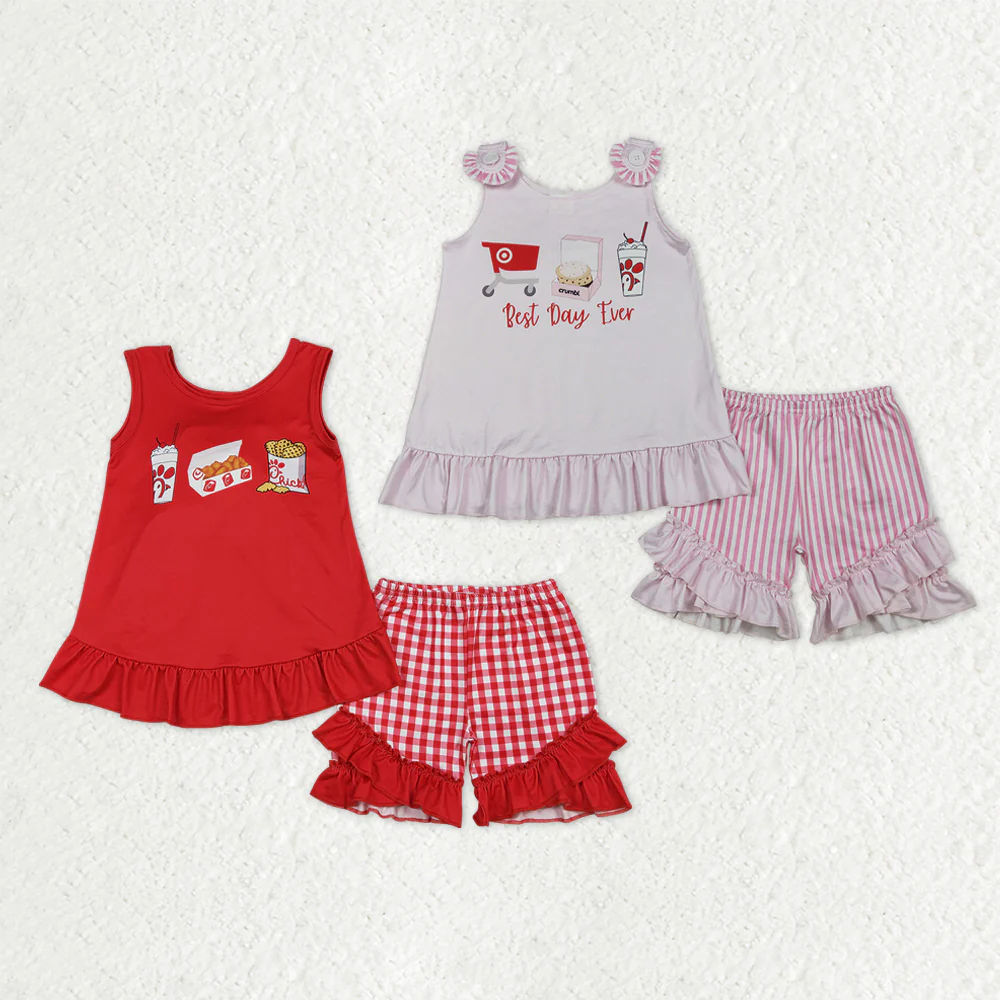 RTS NO MOQ sibling baby girls clothes short sleeve Clothes Sets