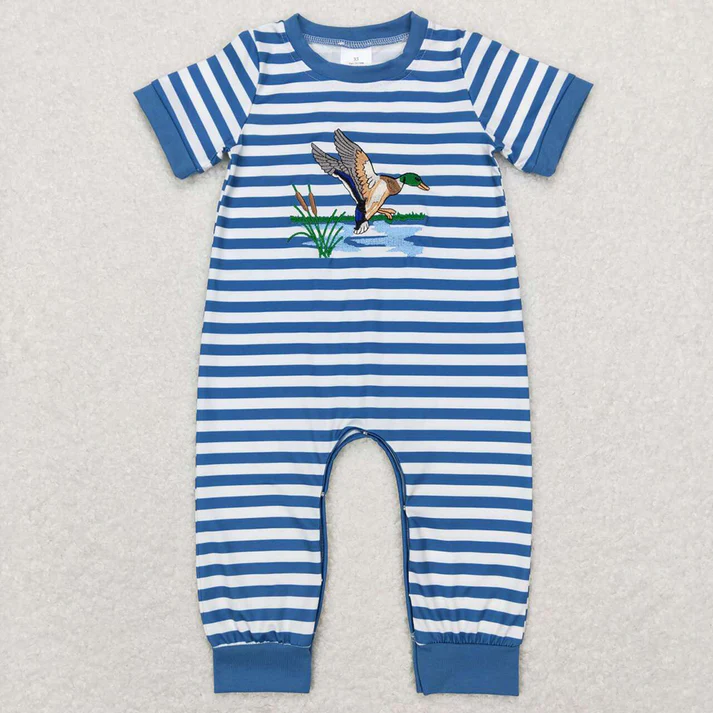 RTS baby girls and boys clothes embroidery duck Short Sleeve rompers