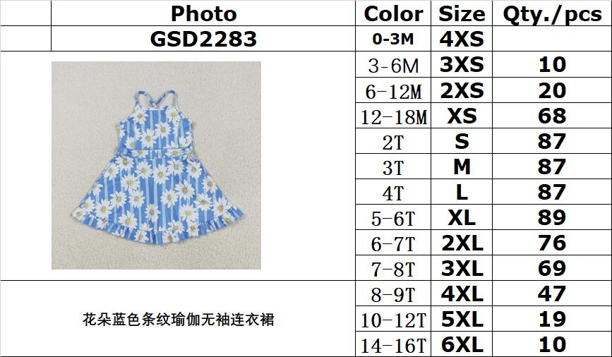 RTS NO MOQ GSD2283 Flower blue striped yoga sleeveless dress