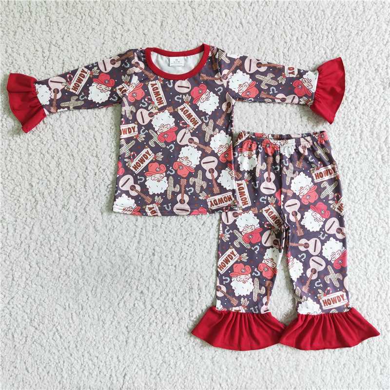 Howdy Santa Christmas Pajamas Set, Matching Boys Girls Santa Howdy Holiday Sleepwear