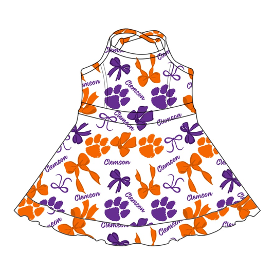 Custom moq 5 each style eta 6-7weeks baby girl clothes team orange bow sleeveless dress-25.7.22