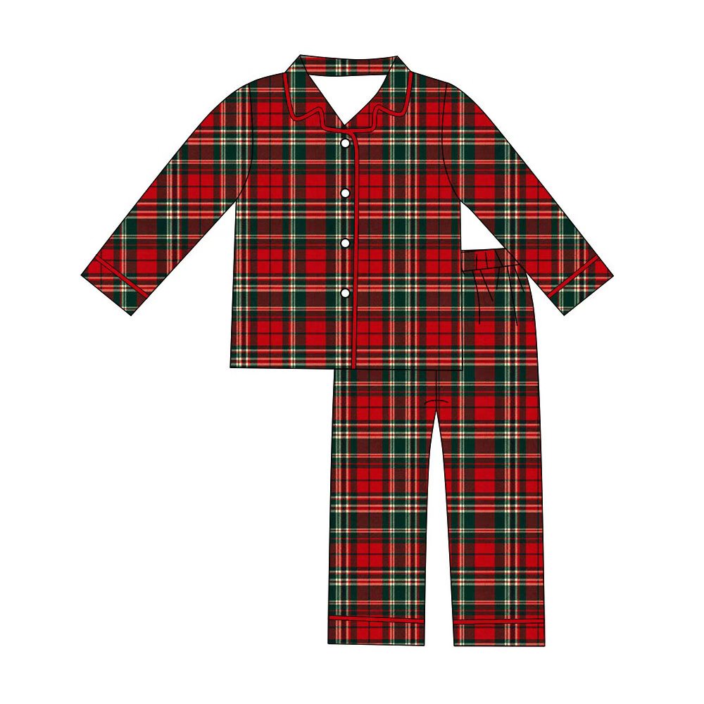 custom moq 5 mix size KLSH0104 Adult Green Plaid Christmas Pajama Set Long Sleeve Button Down Top And Pants Family Matching Sleepwear