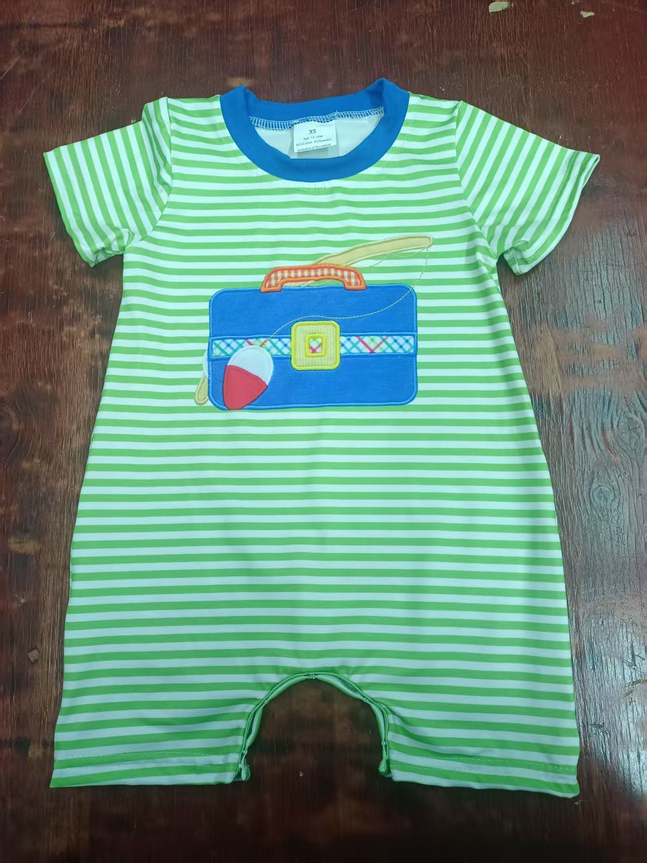 Custom moq 3 eta 6-7weeks baby boys clothes green striped short sleeve romper