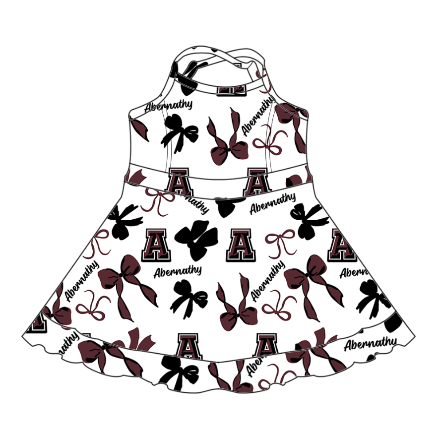 Custom moq 5 mix sizes summer teams baby girls clothes team T Maroon Black Bowknot Summer Girls Clothes