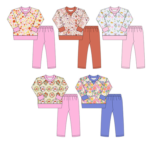 25.10.10 custom each style moq 5 eta 6-8week Sibling Sisters floral baby girl long sleeve pants sets 5 match family design