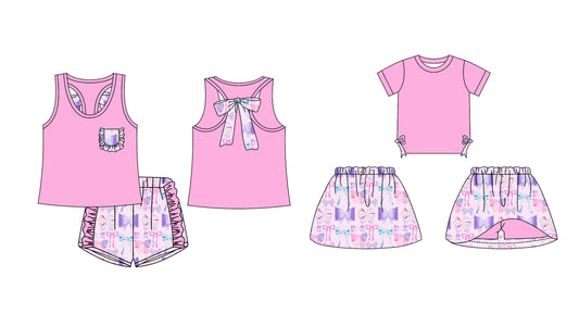 12.14 custom each style moq 5eta 4-6week Sibling Sister bow pink baby girl short sleeve shorts sets and dresses match design