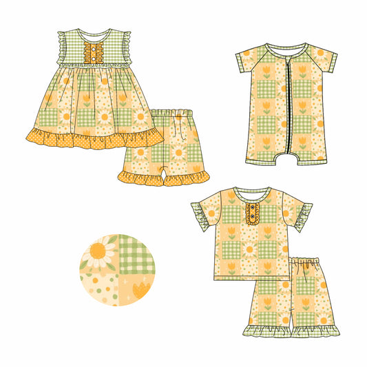 3.12 custom each style moq 5eta 4-6week Sibling Sister floral baby girl short sleeve shorts sets and sets 2 and boy romper match design