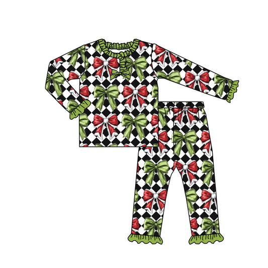 25.8.29 custom each style moq 5eta 4-6week Sibling Sisters Christmas Bow baby girl clothes long sleeve pants sets and romper match family design