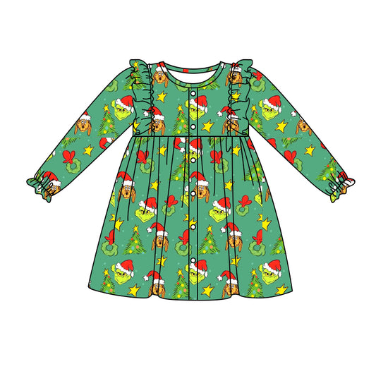 8.31 custom each style moq 5eta 4-6week baby girls clothes Christmas green long sleeve dress