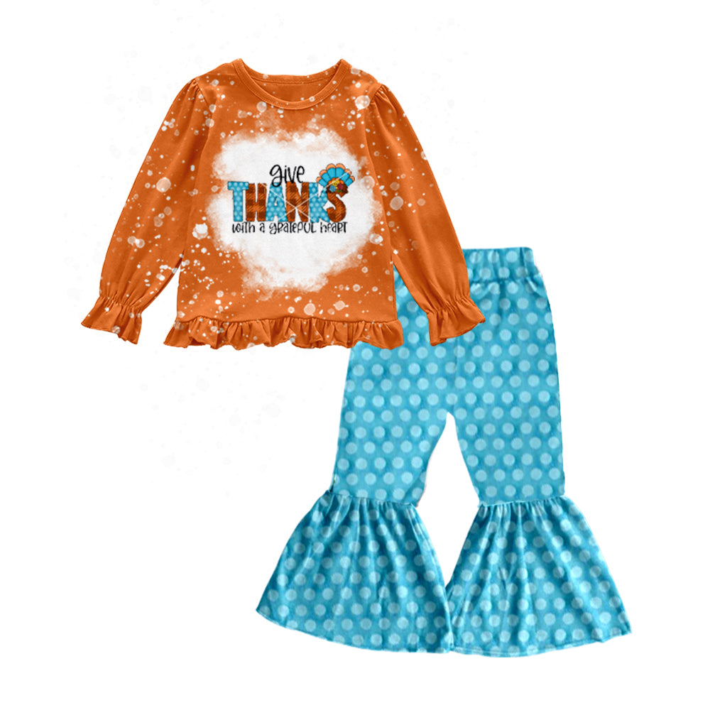 6.10 custom each style moq 5eta 4-6week baby girls clothes give thanks orange long sleeve pants outfits
