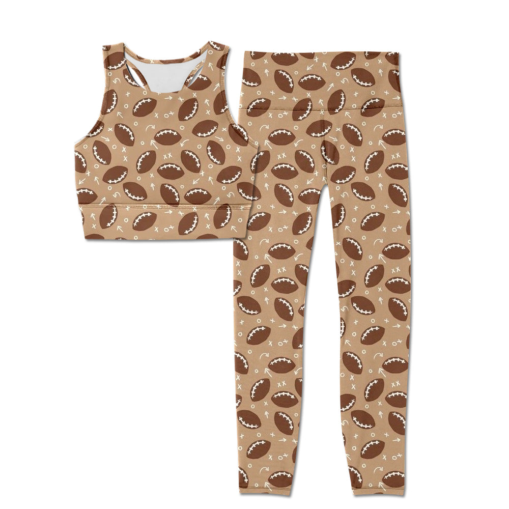 7.2 custom each style moq 5eta 4-6week Sibling Sister football Yoga Clothes baby girls clothes sets and adult pants sets