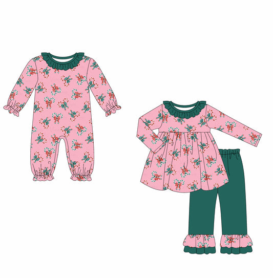 25.6.16 custom each style moq 5eta 4-6week Sibling Sisters Christmas bow baby girl long sleeve pants sets and rompers match family design