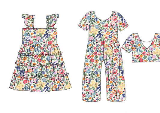 25.10.20 custom each style moq 5 eta 6-8week Sibling Sisters floral baby girl long sleeve dress and jumpsuit match family design