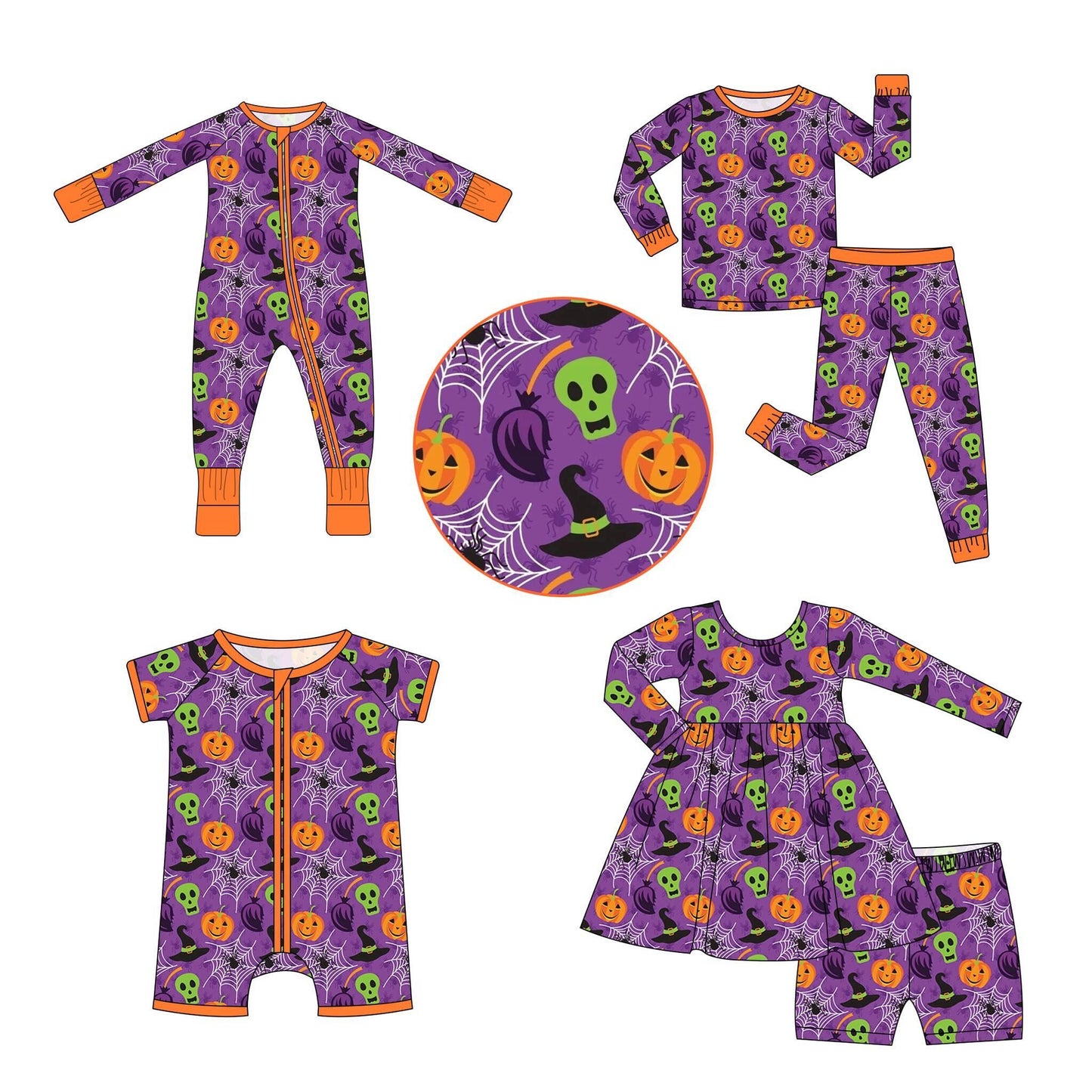 5.9custom each style moq 5eta 4-5week Sibling Sister Halloween pumpkin prints gray girls and boys outfits and baby rompers match family design