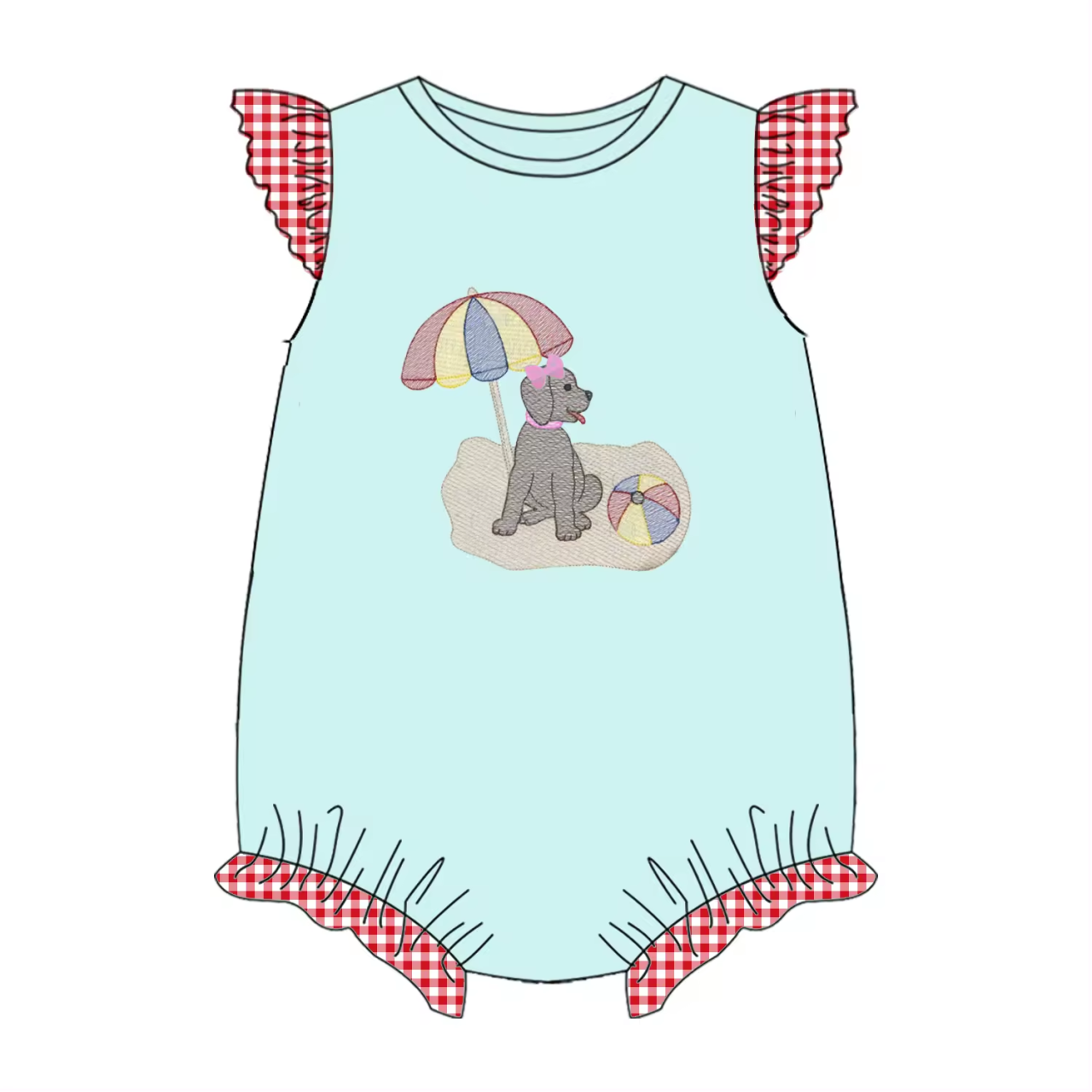 5.21custom each style moq 5eta 4-5week Sibling Sister beach puppy print red plaid blue girls and boys outfits and baby romper match family design