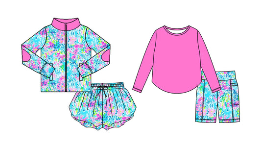 25.8.30 custom each style moq 5eta 4-6week Sibling Sisters floral pattern baby girl long sleeve shorts sets and skirts sets match family design