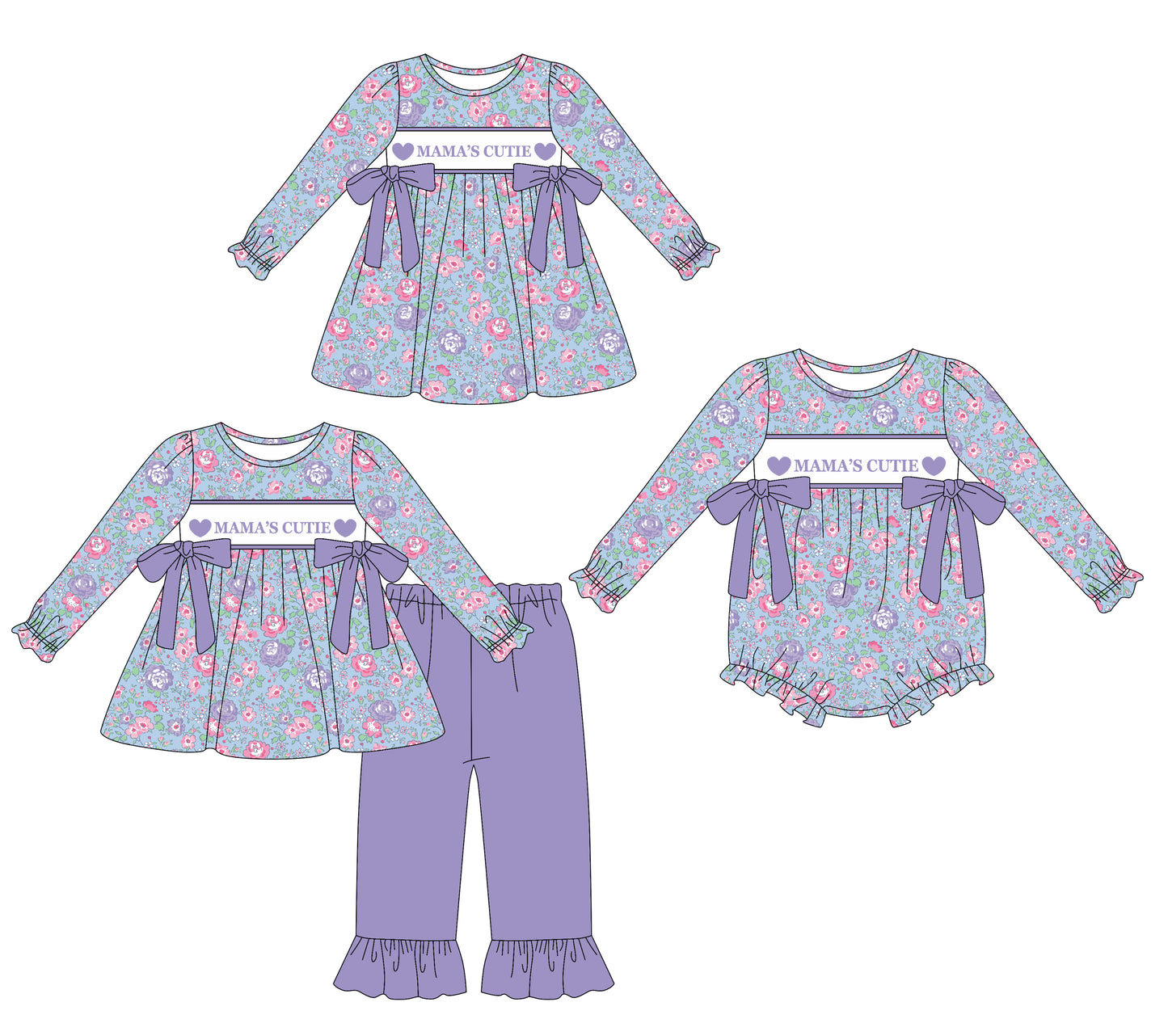 25.9.19 custom each style moq 8 eta 6-8week Sibling Sisters MAMA floral baby girl long sleeve pants sets and dress and rompers match family design