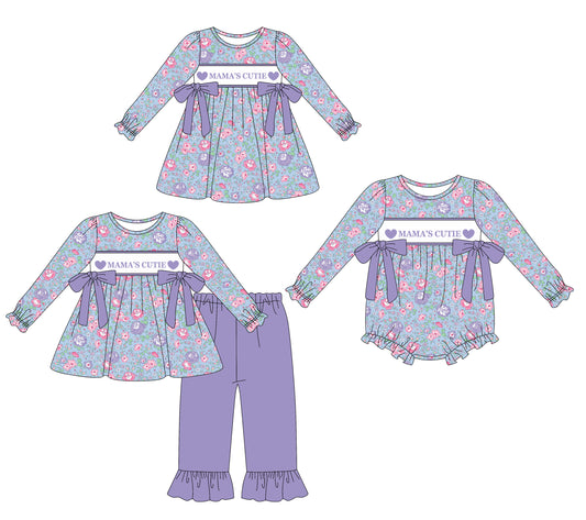 25.9.19 custom each style moq 8 eta 6-8week Sibling Sisters MAMA floral baby girl long sleeve pants sets and dress and rompers match family design