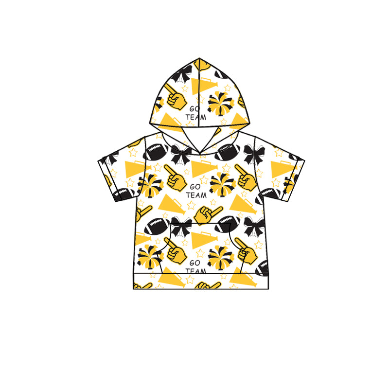 Custom moq 5 each style summer teams baby girls clothes team yellow hooded long sleeve tops and short sleeve top and dress and shorts-25.6.12