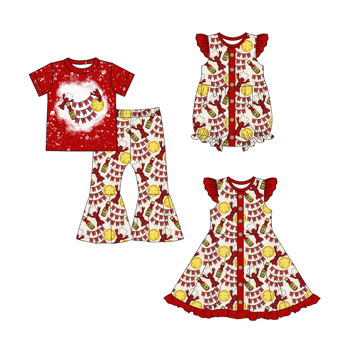 25.11.3 custom each style moq 5 eta 6-8week Sibling Sisters crayfish baby girl short sleeve pants sets and dress and rompers match family design