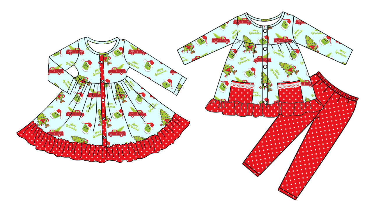 25.7.25 custom each style moq 5eta 4-6week Sibling Sisters Christmas baby girl long sleeve pants sets and dress match family design