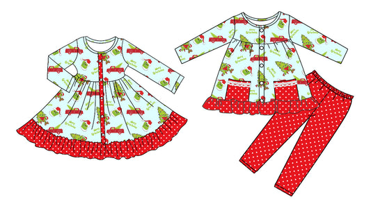 25.7.25 custom each style moq 5eta 4-6week Sibling Sisters Christmas baby girl long sleeve pants sets and dress match family design