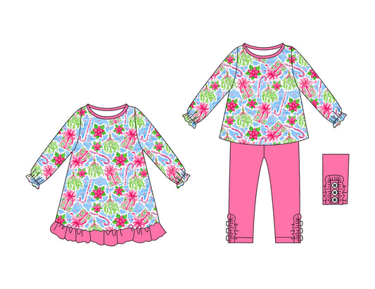 25.7.3 custom each style moq 5eta 4-6week Sibling Sisters floral baby girl long sleeve pants sets and dress match family design