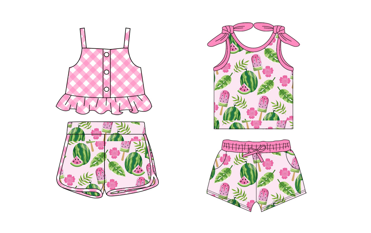 2.17 custom each style moq 5eta 4-6week Sibling Sister baby girls short sleeve shorts sets and set 6 match design