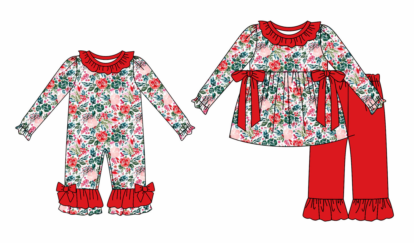 25.5.26 custom each style moq 5eta 4-6week Sibling Sisters floral baby girl long sleeve pants sets and rompers match family design