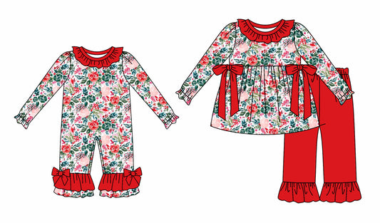 25.5.26 custom each style moq 5eta 4-6week Sibling Sisters floral baby girl long sleeve pants sets and rompers match family design