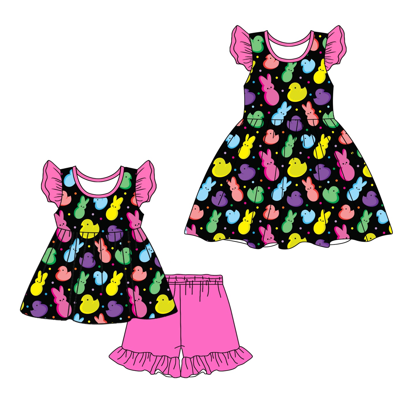 12.27 custom each style moq 5eta 4-6week Sibling Sister easter bunny baby girl short sleeve shorts sets and dresses match design