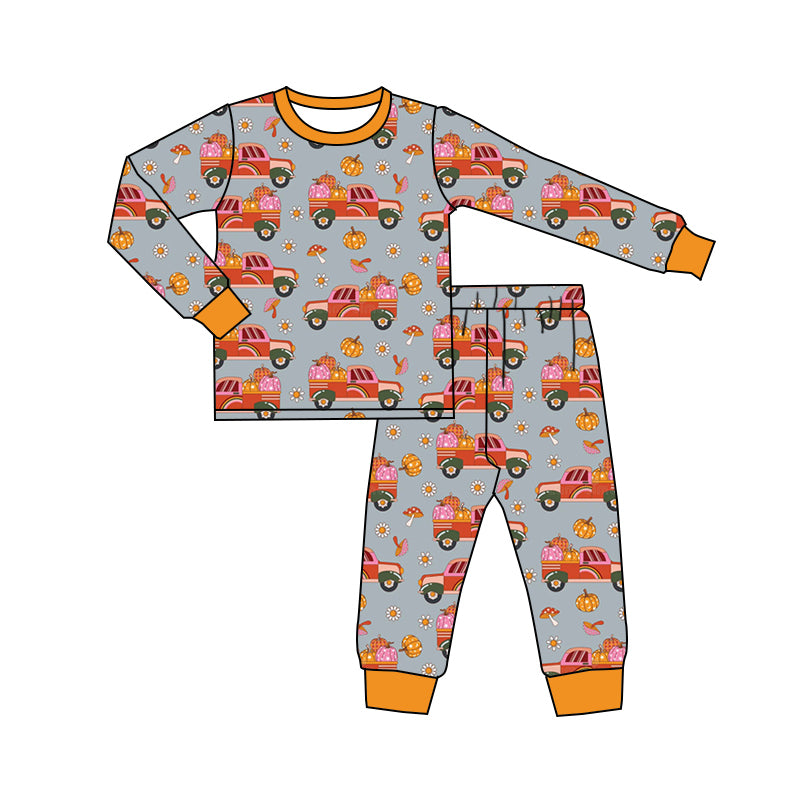 8.6 custom each style moq 5eta 4-6week Sibling Sister truck pumpkin baby boys sets and rompers match family design