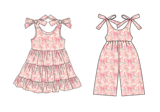 25.6.6 custom each style moq 5eta 4-6week Sibling Sister bow floral baby girl short sleeve dresses and jumpsuit match design