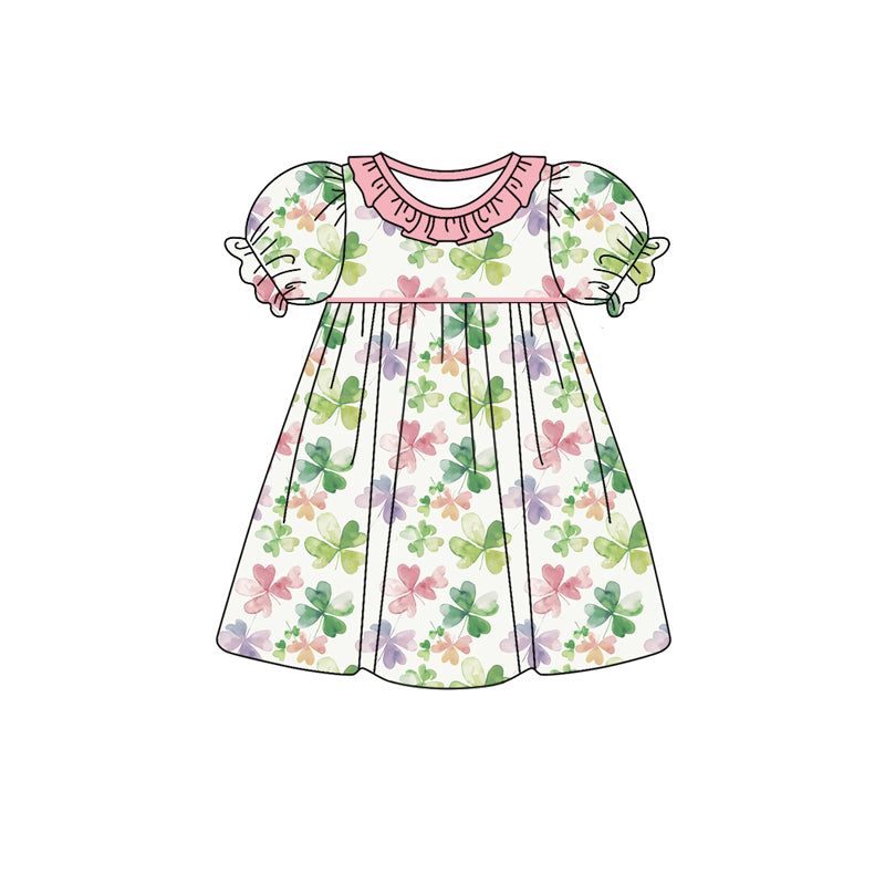 10.12 custom each style moq 5eta 4-6week Sibling Sister Four Leaf Clover pink baby girl sets and dress and rompers match family design