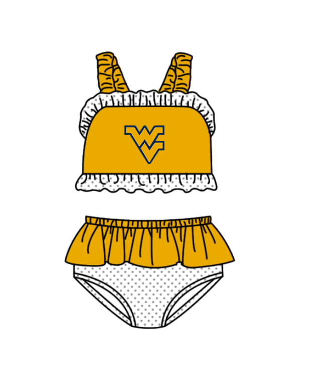 Custom moq 5 mix size milk silk summer teams baby girl boys clothes Yellow Two-Piece Swimsuit Set One Piece Swimsuits boy swim trunks