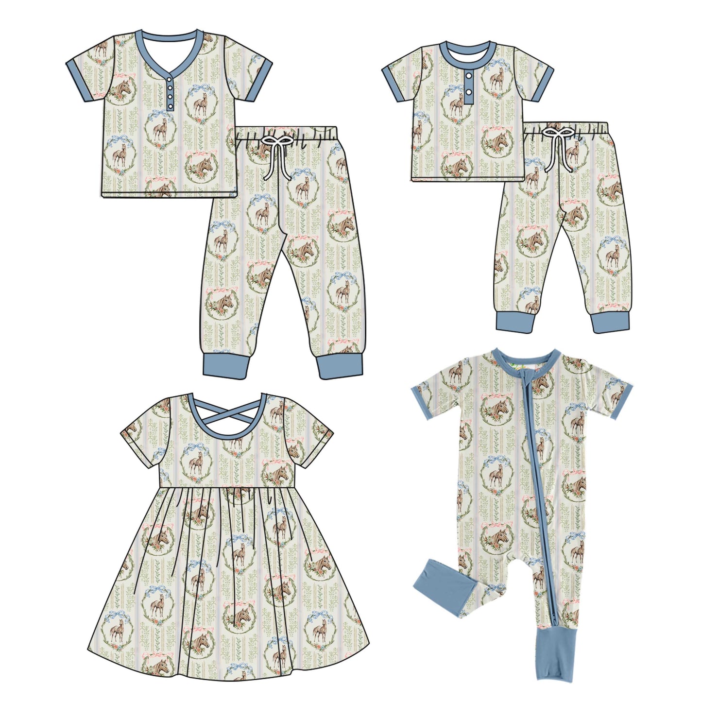 4.28 custom each style moq 5eta 4-6week Sibling Sister short sleeve pants sets and adult sets and dress and romper match design