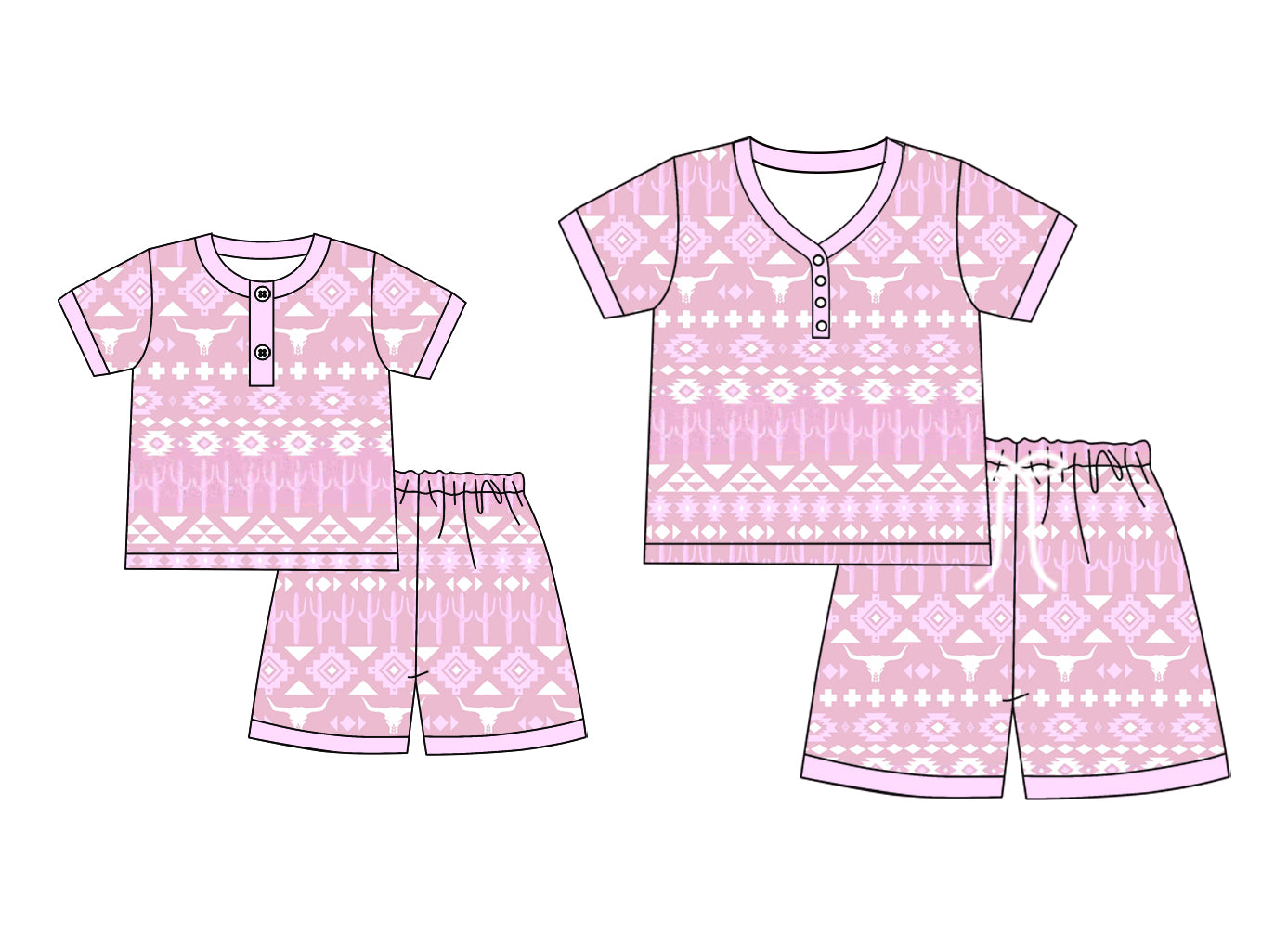 4.25 custom each style moq 5eta 4-6week Sibling Sister cow head short sleeve shorts sets and adult sets match design