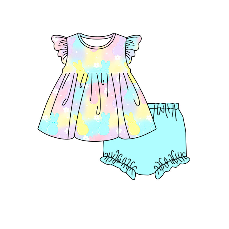 10.25 custom each style moq 5eta 4-6week Sibling Sister easter colorful rabbit purple baby girl short sleeve shorts sets and briefs sets and dresses match design