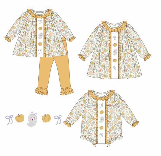 25.5.15 custom each style moq 5eta 4-6week Sibling Sisters floral baby girl long sleeve pants sets and dress and rompers match family design