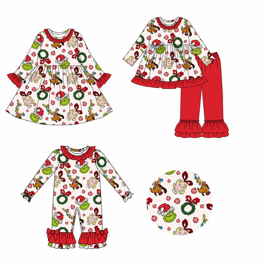 25.7.28 custom each style moq 5eta 4-6week Sibling Sisters Christmas baby girl long sleeve pants sets and dress and rompers match family design