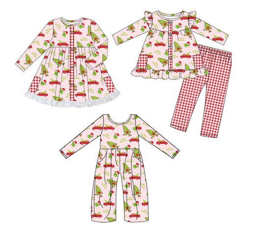 25.8.11 custom each style moq 5eta 4-6week Sibling Sister Christmas baby girl long sleeve pants sets and dress and jumpsuit match family design