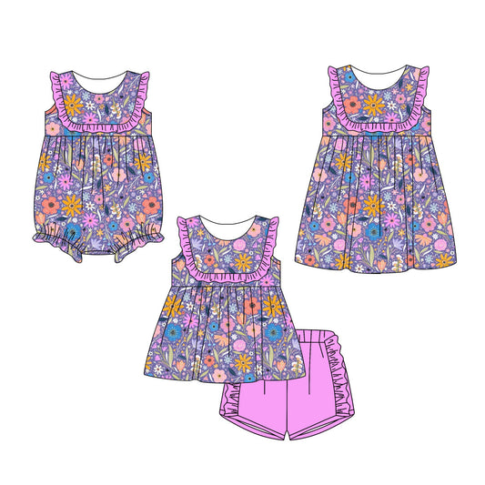 3.5 Custom moq 5 mix size Sibling Baby Girl's Flowers Sleeveless Top And Short Set Cute Romper Dress for Summer