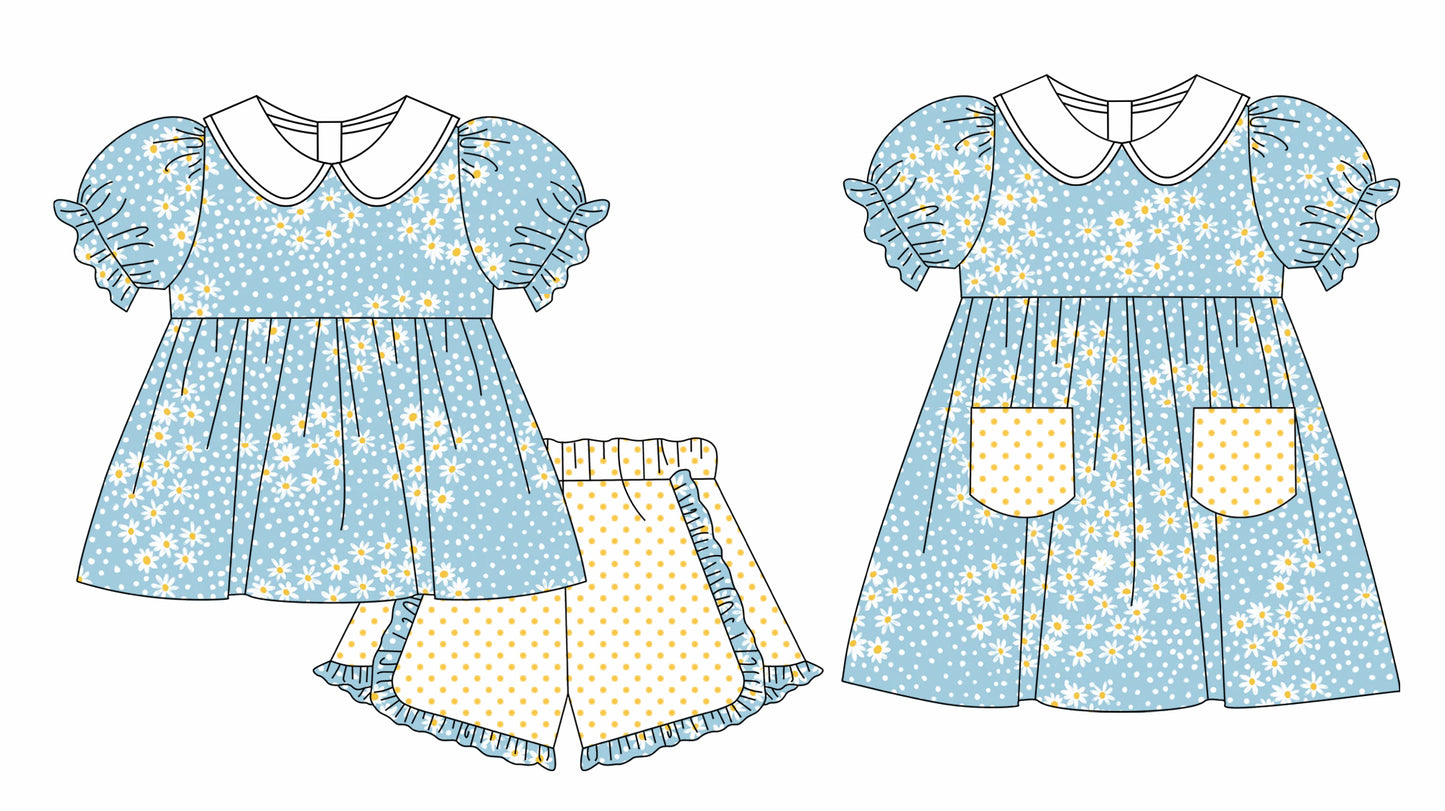 11.3 custom each style moq 5eta 4-6week Sibling Sister floral baby girl short sleeve shorts sets and briefs sets and dresses match design